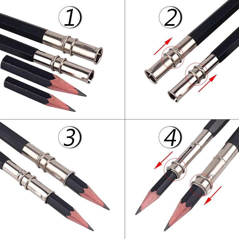 GTHER 5PCS Double Head Pencil Extender, Adjustable Art Pencil Lengthener,Pencil Extender Holder with Aluminum Handle for Colored Pencils Crayon School Office Supplies, Black - Image 4